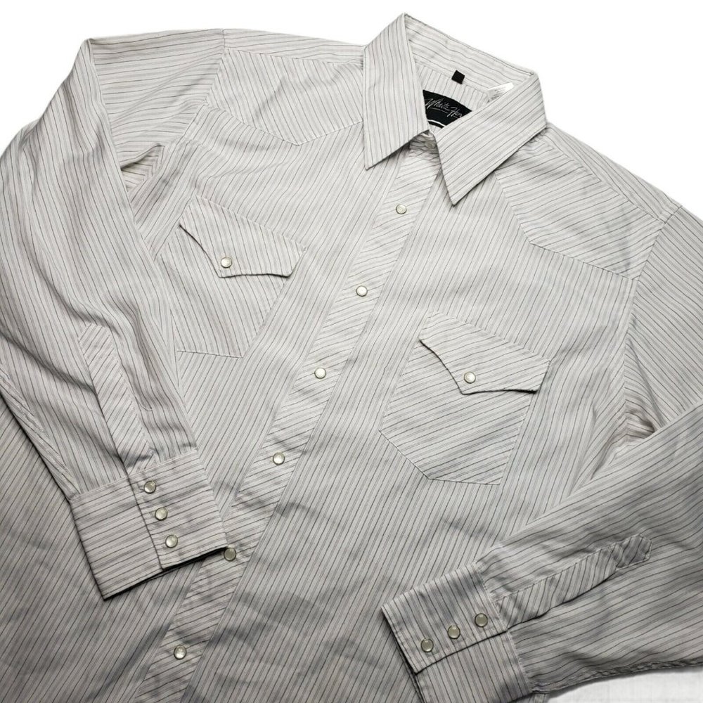 Mens Pearl Snap White Horse Brand Button Down Collared Striped Western Shirt L